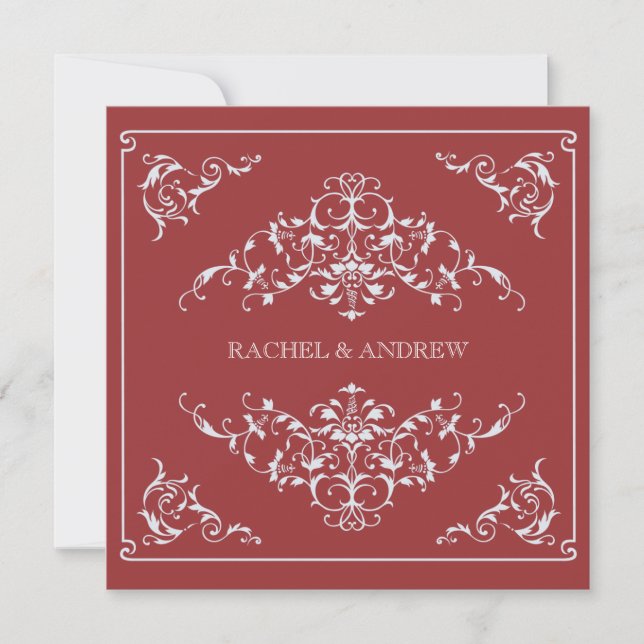 Convites Romântica Ornaments Wedding Crimson (Frente)