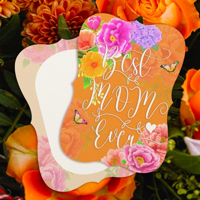 Convites Romântica Peonies Garden Orange Melhor Mãe (Romantic Peonies Garden Best Mom Ever Orange Mother's Day Card.)