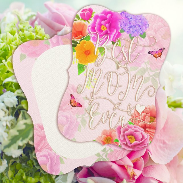 Convites Romântica Peonies Garden Pink Melhor Mãe (Romantic Peonies Garden Best Mom Ever Pink Mother's Day Card.)