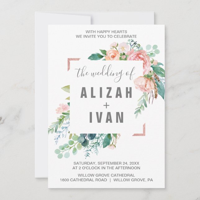 Convites Romântica Peony Flói O Casamento De (Frente)