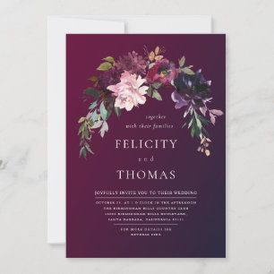 Convites Romântica Queda Floral Burgundy Lavagem Código QR 