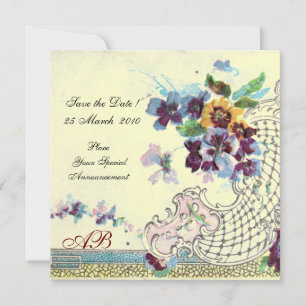 Convites ROMÂNTICA Rosa Azul Creme Floral Casamento Monogra