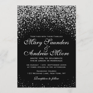 Convites Romântica Silver Glitter Night Sky