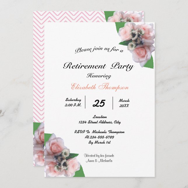 Convites Romântica, três rosas cor-de-rosa, Partido da Refo (Frente/Verso)