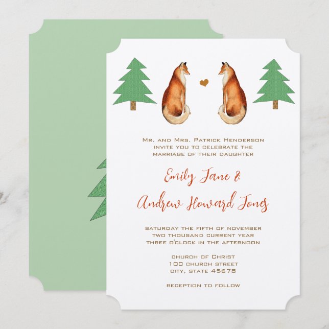 Convites Romântica Vintage Fox Weditation (Frente/Verso)