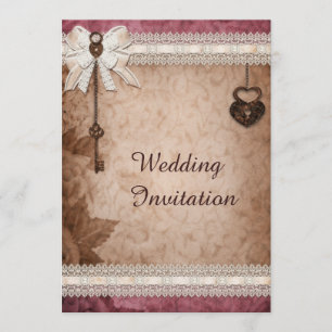 Convites Romântica Vintage Hearks Locks e Keys Wedding