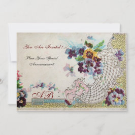 Convites ROMÂNTICA Violetas de casamento Floral Rosa Azul B