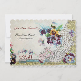 Convites ROMÂNTICA Violetas de casamento Floral Rosa Azul B