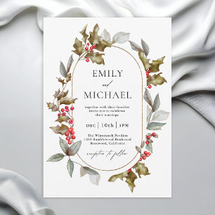 Convites Romântica Winter Holly e Berrie Botanical Wedding