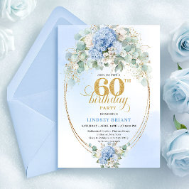 Convites Romântico Aquarela Azul Claro Floral 60 Aniversári