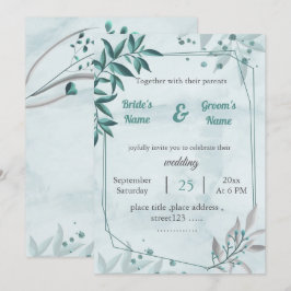 Convites romântico azul deixa casamento geométrico floral