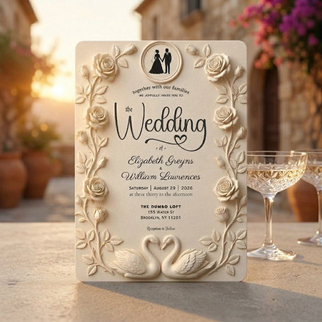 Convites Romântico Barroco Rosas e Moldura de Silhueta Casa (Criador carregado)