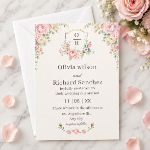 Convites Romântico Beijo Floral Rosas Rosa Elegantes