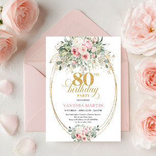 Convites Romântico Boêmio Rosa Floral Dourado Aniversário d