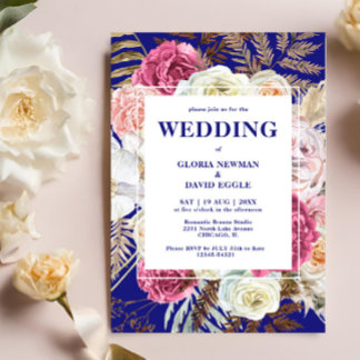 Convites Romântico Boho Floral Florir Azul Marinho Casament