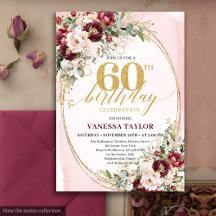 Romântico Boho Marsala Dourado Floral 60º Aniversá