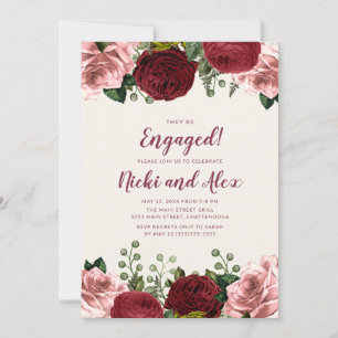Convites Romântico Burgundy Blush Rosa Floral Noivado