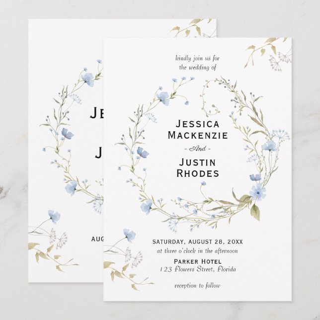 Convites Romântico Casamento de Flores Silvestres em Aquare (Frente/Verso)
