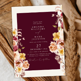 Convites Romântico Casamento Floral Burgundy Profundo e Ele