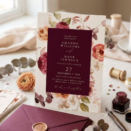 Convites Romântico Casamento Floral Burgundy Profundo e Ele