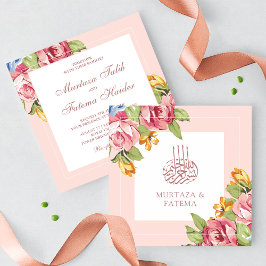 Convites Romântico Casamento Islâmico Muçulmano Floral Rosa
