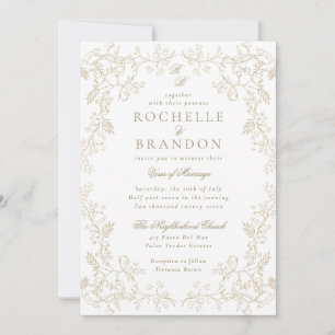 Convites Romântico Chinoiserie Antigo Casamento Dourado Fra