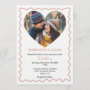 Convites Romântico Coração de Ouro Rosa Foto Casamento