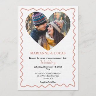 Convites Romântico Coração de Ouro Rosa Foto Casamento