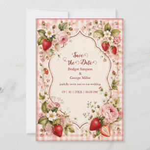 Convites Romântico Cottage de Morango de Casamento em Flor