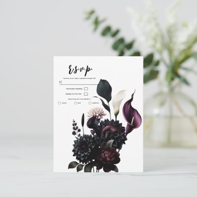 Convites Romântico Floral Branco com Resposta para Casament (Em pé/Frente)