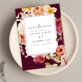 Convites Romântico Floral Burgundy Profundo Salve a data
