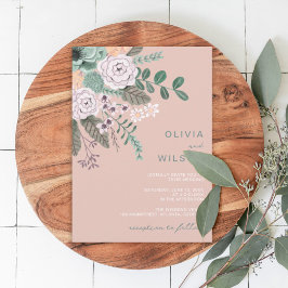 Convites Romântico Floral Casamento Bege Verde