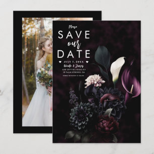 Convites Romântico Floral Sombrio Casamento Data de Salvata