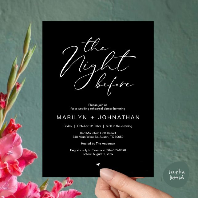 Convites Romântico Jantar de Ensaios de Casamento na Noite  (Romantic The Night Before Modern Wedding Rehearsal Dinner Invitation Card PDF Classy Black White)