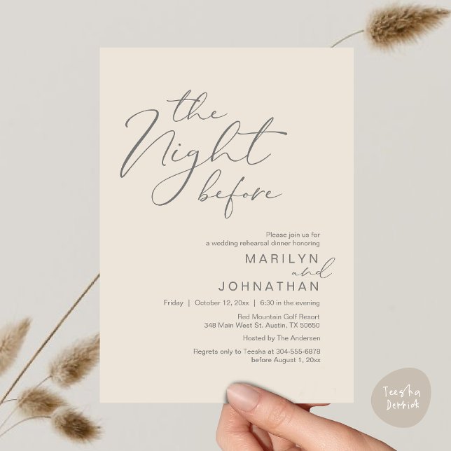 Convites Romântico Jantar de Ensaios na Véspera do Casament (Romantic The Night Before Modern Wedding Rehearsal Dinner Invitation Card PDF Aesthetic Cream Grey)