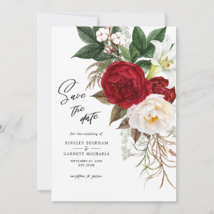 Convites Romântico Monograma Floral Vermelho de Casamento S