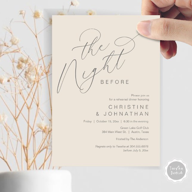 Convites Romântico Na Noite Antes Do Janto De Ensaio De Cas (Romantic The Night Before Wedding Rehearsal Dinner Party Invitation Card, in Dark Grey Cream)