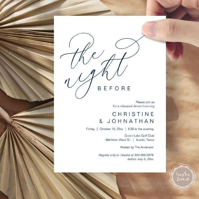 Convites Romântico Na Noite Antes Do Janto De Ensaio De Cas (Romantic The Night Before Wedding Rehearsal Dinner Party Invitation Card, in Classy Navy Blue)