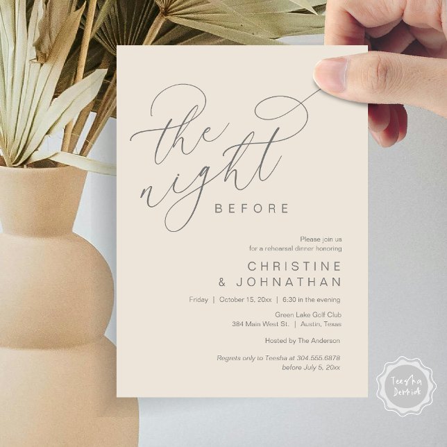 Convites Romântico Na Noite Antes Do Janto De Ensaio De Cas (Romantic The Night Before Wedding Rehearsal Dinner Party Invitation Card, in Dark Grey Cream)