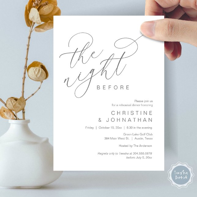Convites Romântico Na Noite Antes Do Janto De Ensaio De Cas (Romantic The Night Before Wedding Rehearsal Dinner Party Invitation Card, in Dark Grey)
