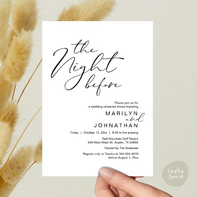 Convites Romântico Na Noite Antes Do Janto De Ensaio De Cas (Romantic The Night Before Modern Wedding Rehearsal Dinner Invitation Card PDF Black White)