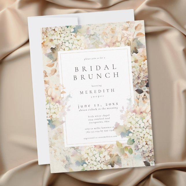 Convites Romântico Neutro Vintage Hidrangeas Café da Manhã  (Romantic Neutral Vintage Hydrangeas Bridal Brunch Invitation)