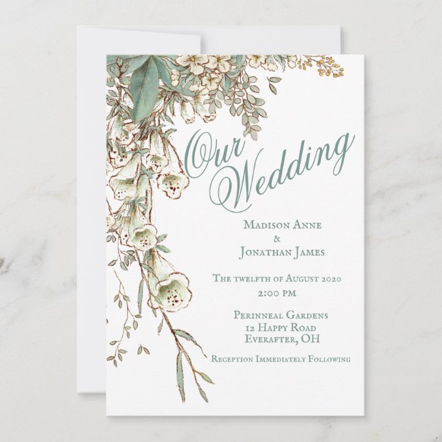 Convites Romântico Nosso Escrito Floral De Casamento Elegan (Frente)