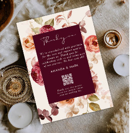Convites Romântico profundo floral burgundy elegante Obriga