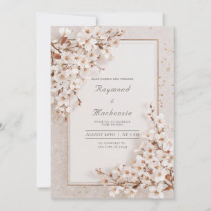 Convites Romântico Quadro Dourado de Casamento com Flor de 
