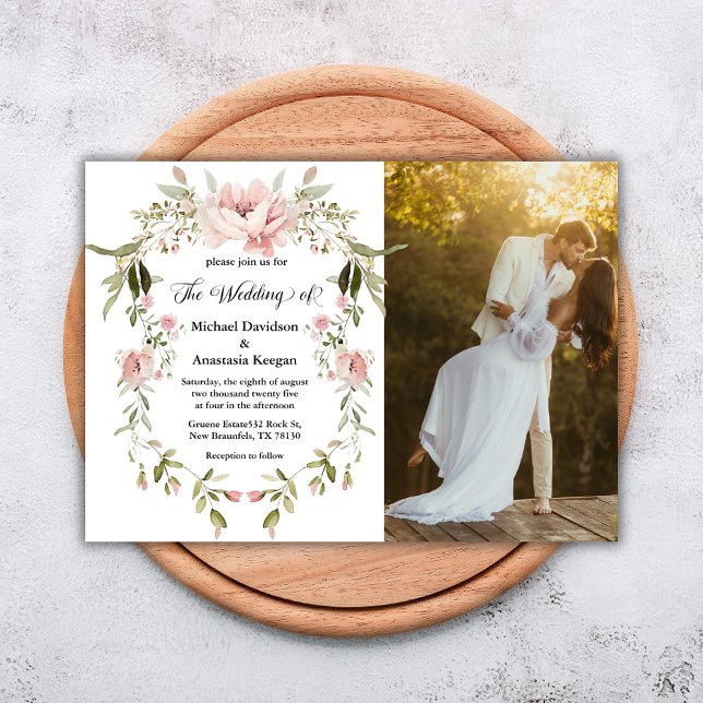 Convites Romântico Quadro Floral de Peônia Rosa Casamento (Criador carregado)