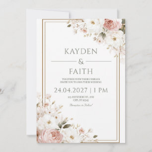 Convites Romântico Rosa Bege Branco Rosa Floral Casamento