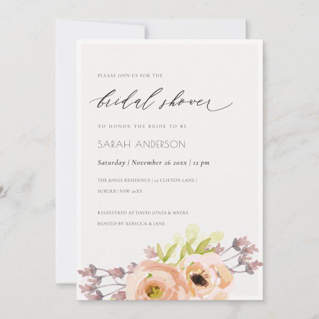 CONVITES ROMÂNTICO, ROSA, CHÁ DE PANELA FLORAL AZUL (Frente)