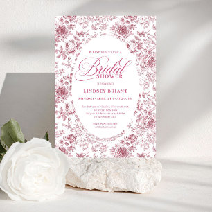 Convites Romântico Rosa de Veludo Floral Toile Chá de Noiva