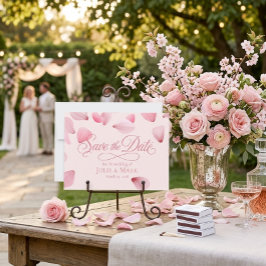 Convites Romântico Rosa Pétalas Caindo Script Salve a Data